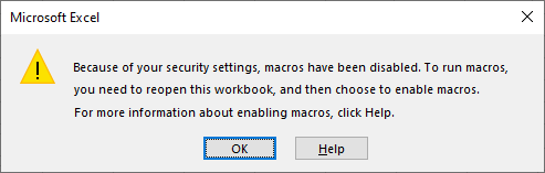 A warning that macros have been disabled.