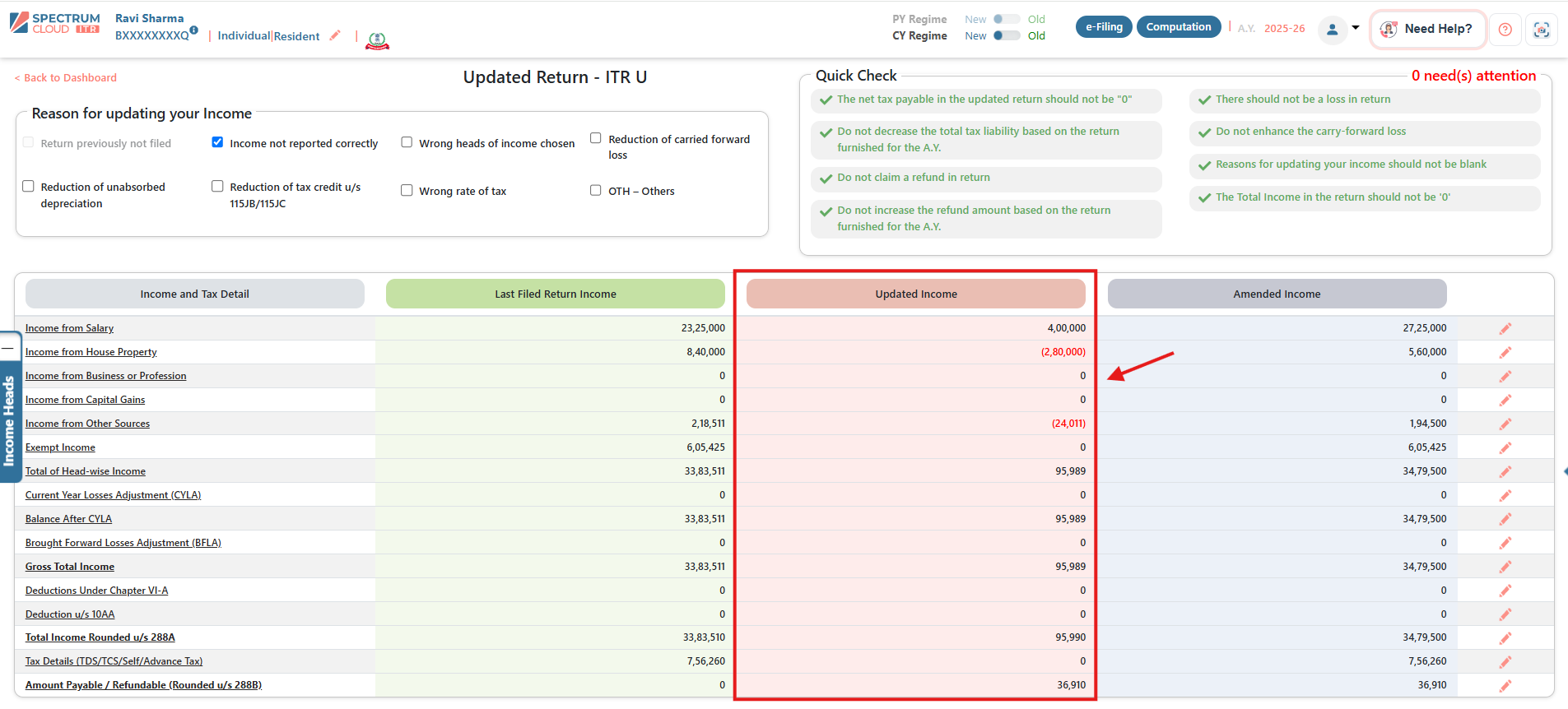Updated Total Income