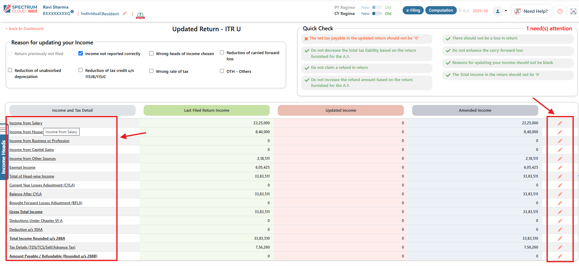 Update the Income Details