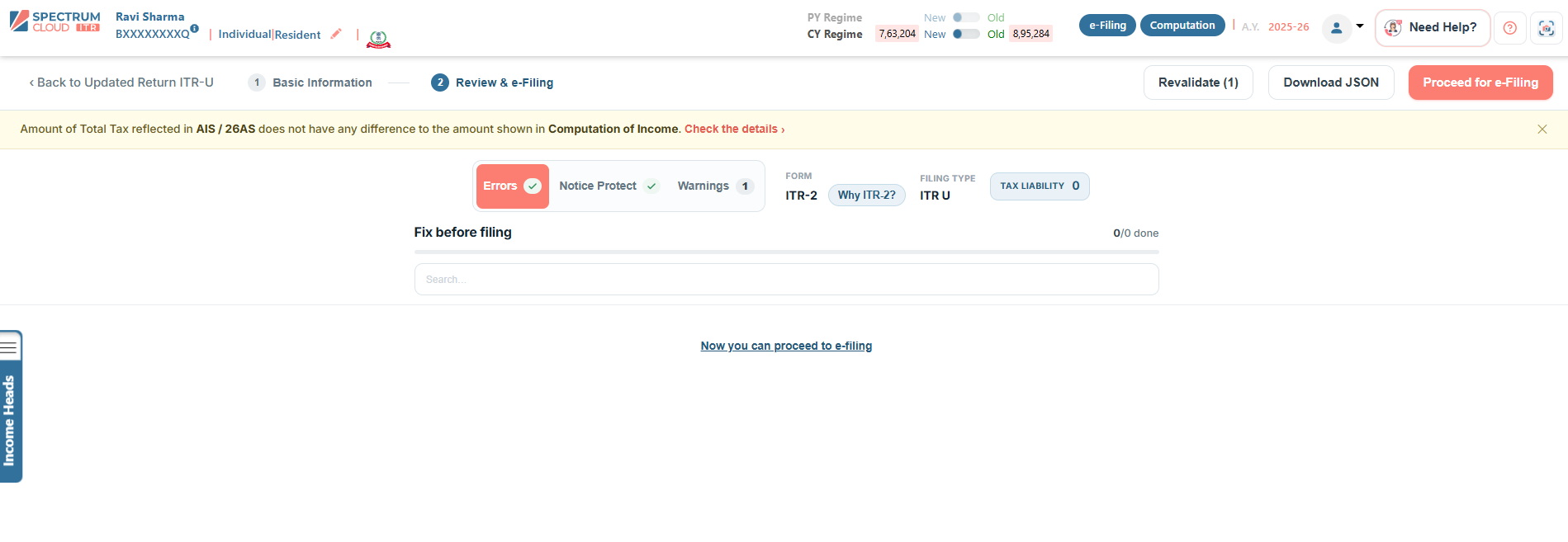 Review and e-Filing window