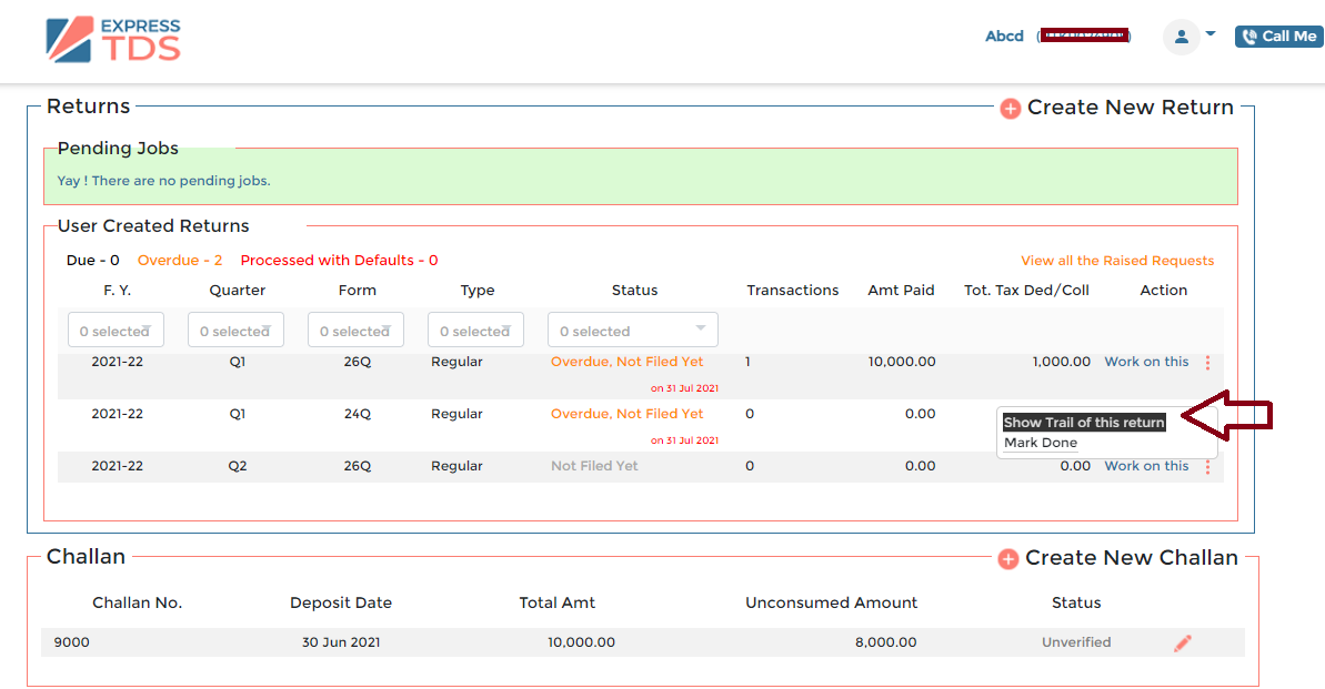 How to check TDS/TCS return processing status